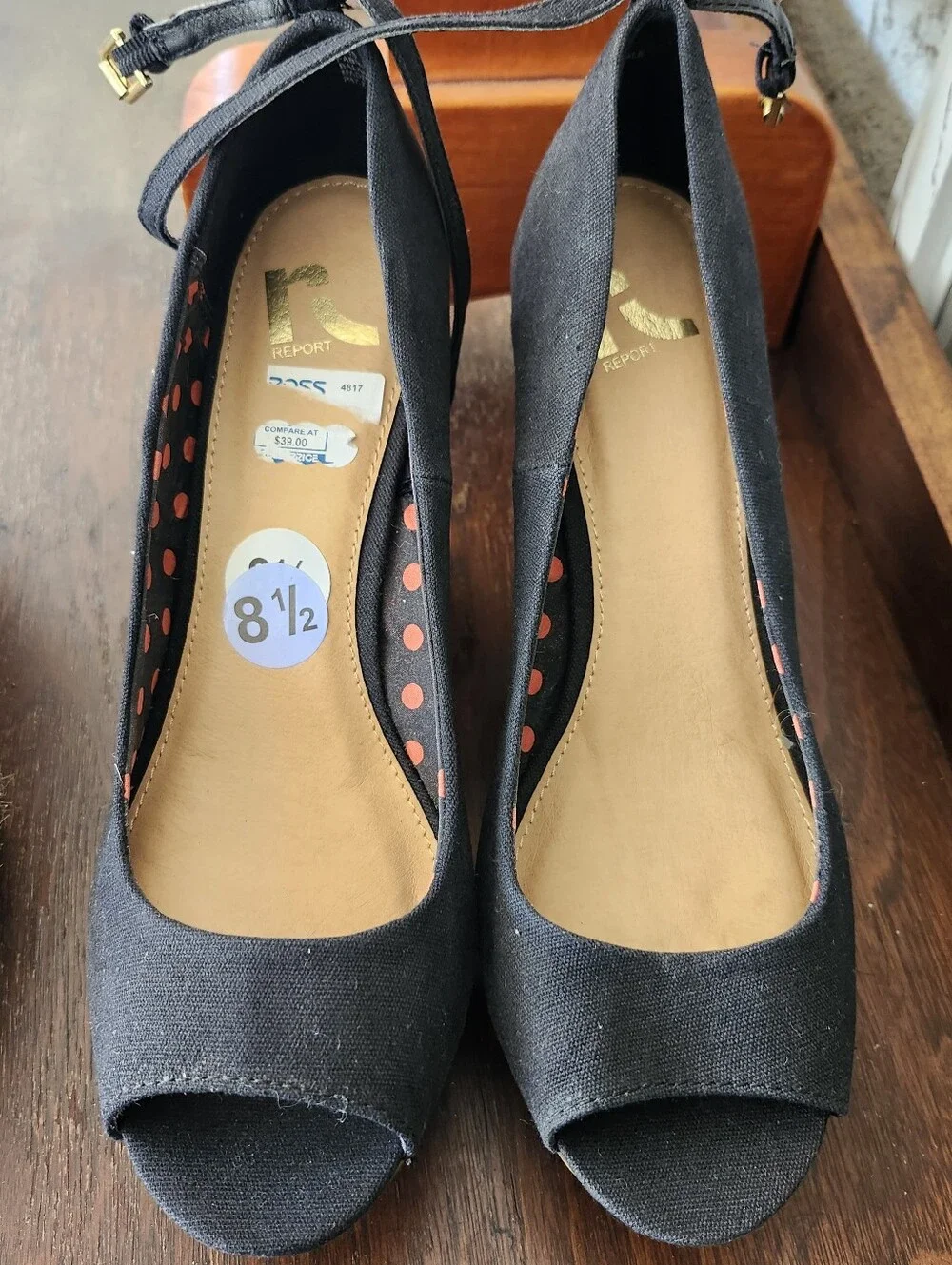Report Peep toe Ankle Strap Wedge